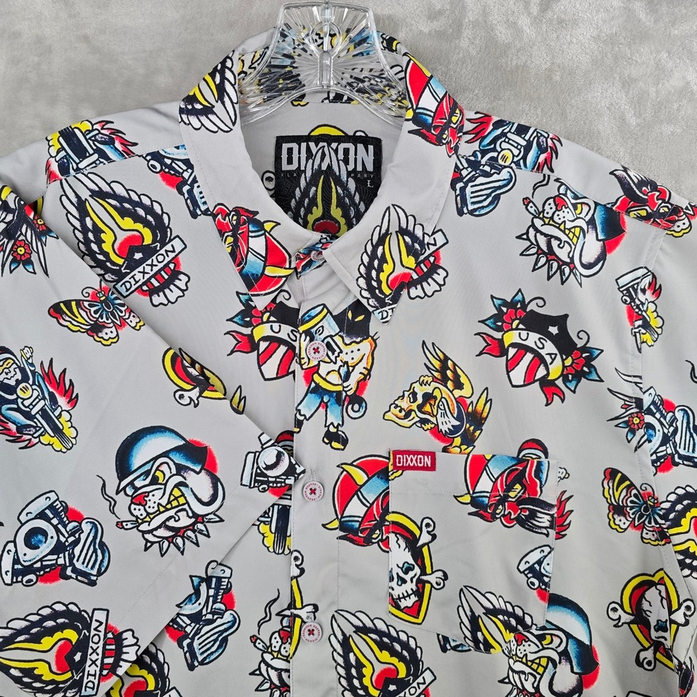Dixxon‎ Reaper Madness Peformance Shirt Mens Large Gray Tattoo Short Sleeve